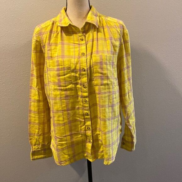 NWOT Anthropologie x Seen Worn Kept Plaid Buttondown Top Shirt in Yellow Size 6 - Picture 5 of 16